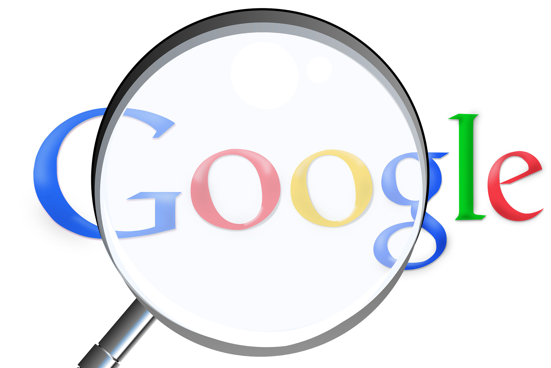 magnifying glass hovering over google logo